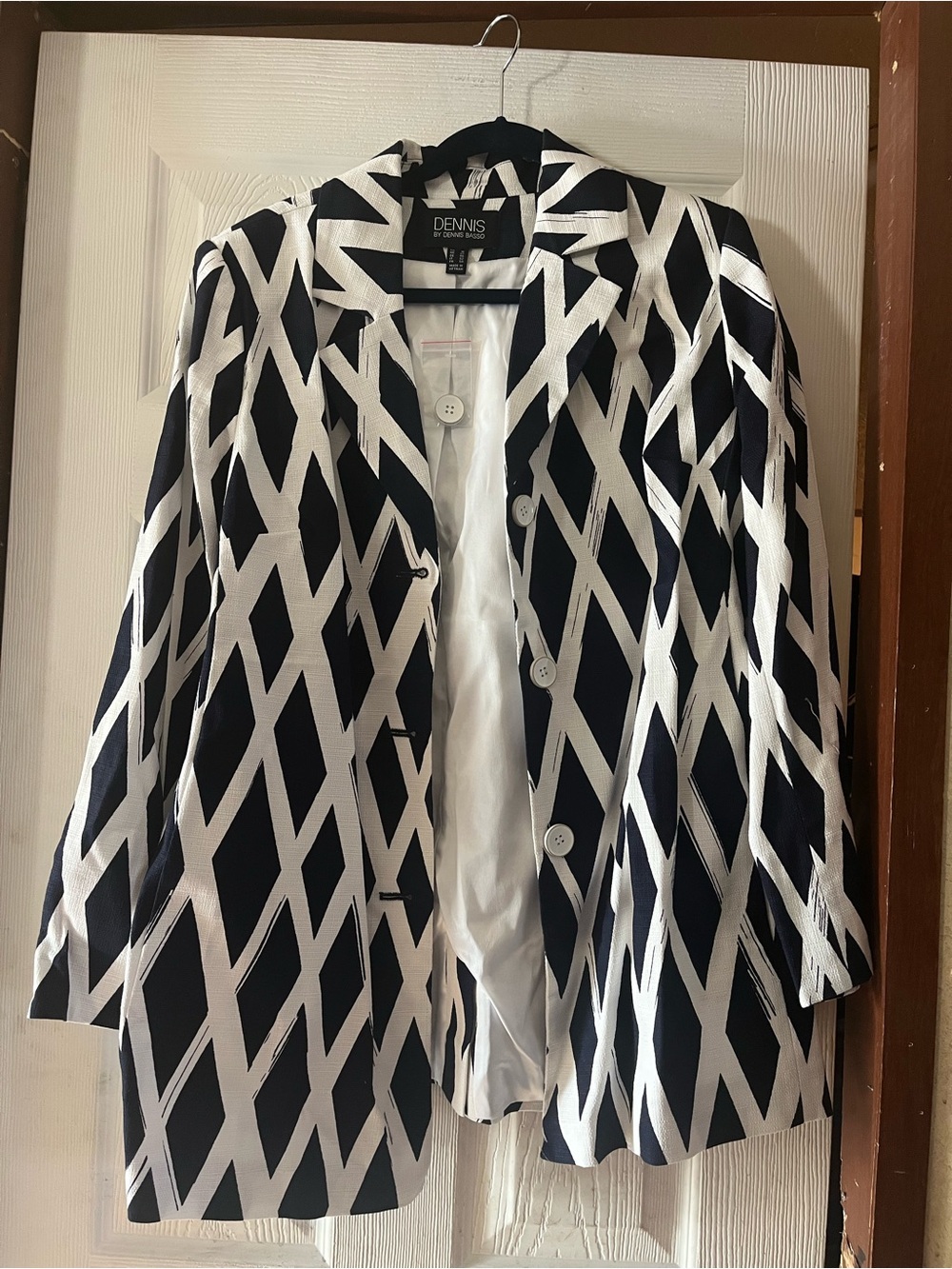 Dennis Basso Diamond Printed Topper Jacket Black White Size 16 Like New